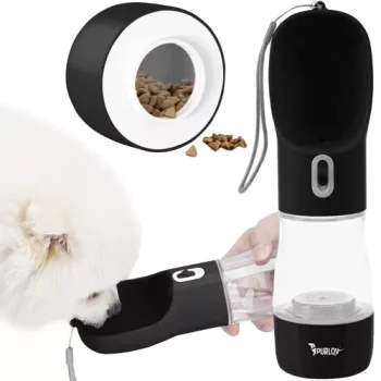 Purlov 3-in-1 Dog Travel Bottle with Water and Food Bowl