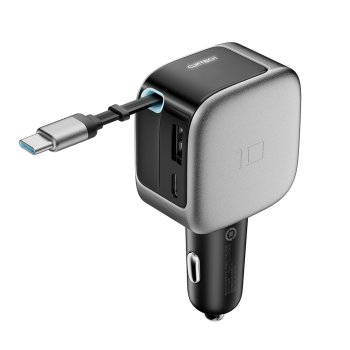 Cuktech CC903P 100W auto lādētājs ar ievelkamu USB-C kabeli, pelēks