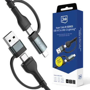 Кабель 3mk Hyper Cable N-SERIES 2 в 2 USB-A/C - USB-C/Lightning 1.2м 60W, черный