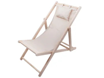 Wooden Beach Lounger Garden Folding Chair, Beige