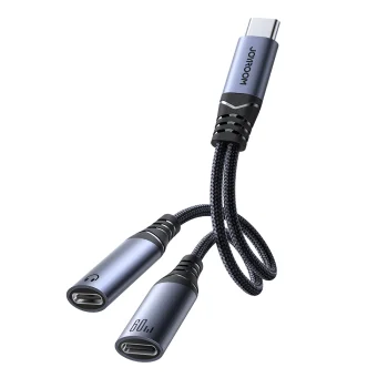 Joyroom SY-C03 2-in-1 USB-C to Dual USB-C DAC Adapter, Black
