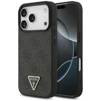 Guess iPhone 17 Pro Case Leather 4G Triangle Strass MagSafe, Black