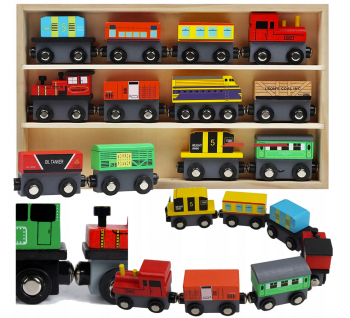 Koka Rotaļlietu Lokomotīves Vilciena Dzinējs ar Magnētiem + Uzglabāšanas Plaukts, 12 gb. | Wooden Educational Toy...