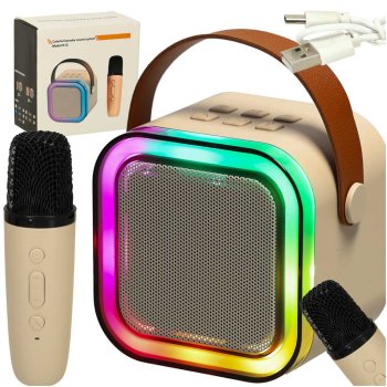 Portable Karaoke Machine with Bluetooth Speaker and Microphone, USB, LED, Beige