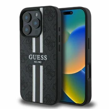 Guess iPhone 16 Pro Max vāciņš 4G Printed Stripes MagSafe, melns
