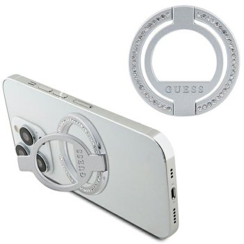 Магнитный держатель-кольцо Guess MagSafe Ring Stand со стразами Серебристый