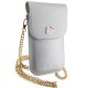 Hello Kitty Leather Metal Logo Chain Smartphone Bag, Silver