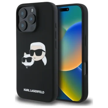 Чехол Karl Lagerfeld Silicone Double Heads MagSafe для iPhone 16 Pro, Черный