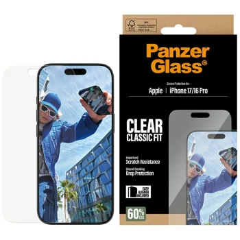 PanzerGlass Classic Fit EasyAligner rūdītais aizsargstikls iPhone 17 / 16 Pro | Tempered Glass Screen Protector