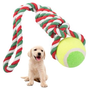 Durable Dog Rope Tug Toy with Tennis Ball