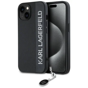 Karl Lagerfeld iPhone 15 / 14 / 13 Case Saffiano Rhinestones & Charm, Black