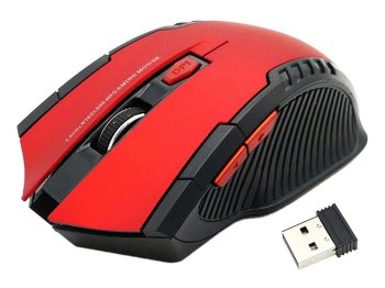 Беспроводная игровая оптическая мышь 1600 DPI, чёрно-красная
