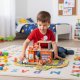 ECOTOYS 2-in-1 Wooden Fire Station Playset with Fire Truck, Figures and Vehicles