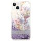 Guess Flower Liquid Glitter vāciņš iPhone 14 Plus, violets