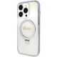 Guess Ring Stand Script Glitter MagSafe vāciņš iPhone 15 Pro, caurspīdīgs