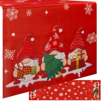 Ruhhy 22484 Christmas Table Runner with Gnomes, 150x40 cm, Red