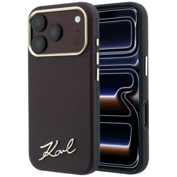 Чехол Karl Lagerfeld Saffiano Small Script MagSafe для iPhone 17/18 Pro Max, бордовый