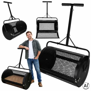 Luaro Compost and Fertilizer Spreader, Lawn Mesh Roller, 60 L, Black