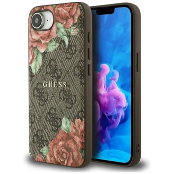 Guess 4G Flowers Print MagSafe vāciņš iPhone 16e, brūns
