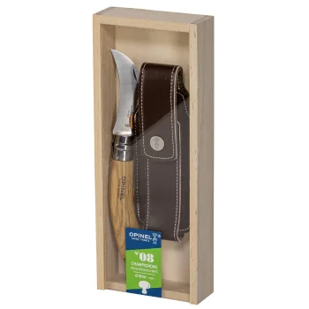 Нож для грибов Opinel с рукоятью из дуба, щеточкой и чехлом, 8 см