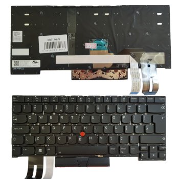 Lenovo ThinkPad T490s, T495s klaviatūra, UK izkārtojums, ar apgaismojumu, melna
