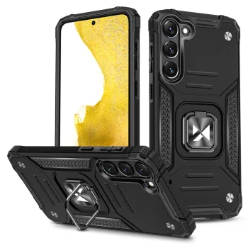 Wozinsky Ring Armor vāciņš Samsung Galaxy S23+ ar gredzenu un statīvu, melns