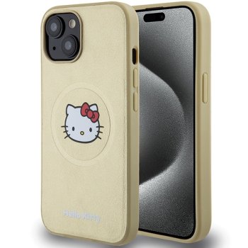 Hello Kitty iPhone 15 vāciņš Leather Kitty Head MagSafe, zelta