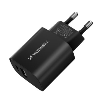 Wozinsky WGWCB USB-A USB-C 20W sienas lādētājs – melns