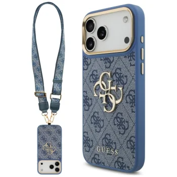 Guess 4G Classic Logo ümbris iPhone 18 Pro Max / 17 Pro Max telefonile, sinine, rihmaga
