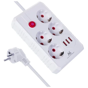 Maclean MCE393 W pagarinātājs ar 4 ligzdām un 3xUSB, 2500W, 3m, balts