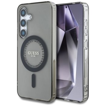 Чехол Guess Rhinestones Classic Logo MagSafe для Samsung Galaxy S25, черный