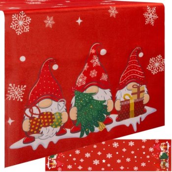 Ruhhy 22483 Christmas Table Runner with Gnomes, 220x40 cm, Red