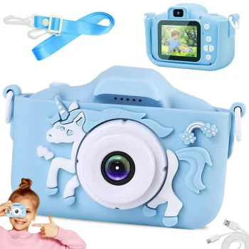 Bērnu Mini Fotoaparāts Digitālā Kamera ar Spēlēm Vienradzis, 1080P, Zils | Children HD Digital Camera