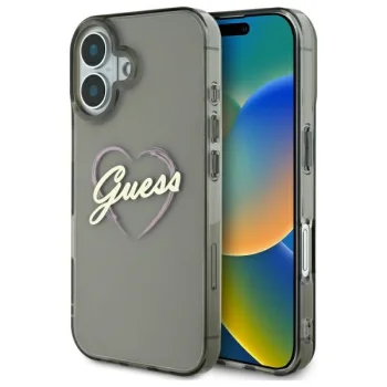 Чехол Guess для iPhone 16 IML Heart, черный