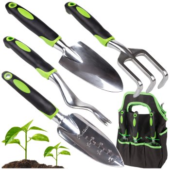 5-Piece Garden Tool Set with Bag DIVO, Black-Green