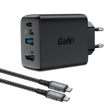 Acefast A17 GaN lādētājs un HDMI adapteris 2in1 65W USB-C / USB ar kabeli, melns