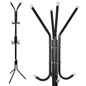 Grīdas apģērbu pakaramais ar 12 āķiem, 174cm, melns