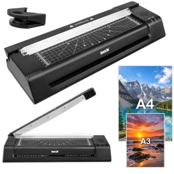 A3 laminators Izoxis 430W ar giljotīnu, stūru noapaļotāju un 110 plēvēm, melns