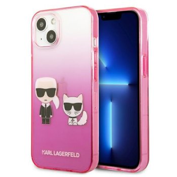 Karl Lagerfeld iPhone 13 mini vāciņš Ikonik Karl & Choupette Rozā