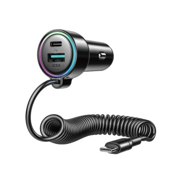 Joyroom JR-CL07 72W 3‑in‑1 auto lādētājs ar 1,6 m USB‑C kabeli – melns | Phone Car Charger