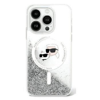 Apple iPhone 16 6.1'' Karl Lagerfeld Liquid Glitter Karl & Choupette Head Magsafe Cover Case, Clear