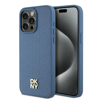 DKNY iPhone 15 Pro Max Case Leather Monogram Pattern MagSafe, Blue