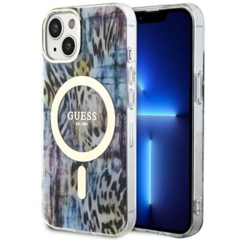 Guess iPhone 14 vāciņš Leopard MagSafe, zils