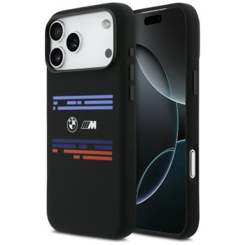 BMW M silikona maciņš ar horizontālām līnijām un MagSafe iPhone 17 Pro Max – melns | Phone Case Cover