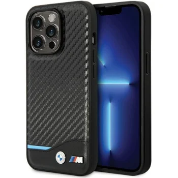 BMW Leather Carbon vāciņš iPhone 13 Pro / 13, melns