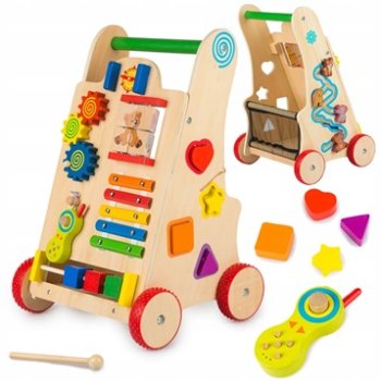 Attīstošs interaktīvs bērnu koka stumjamais staigulis | Baby Walker Pusher
