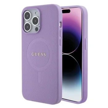 Guess iPhone 15 Pro Max vāciņš Saffiano 4G Metal Logo MagSafe, violets