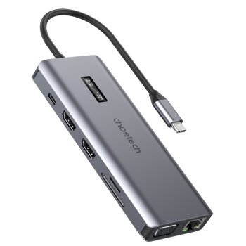 Многофункциональный концентратор Choetech с дисплеем 12‑в‑1 USB‑C на...