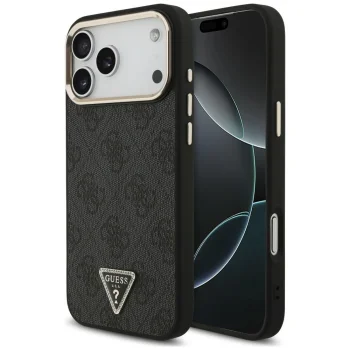 Guess 4G Triangle Logo MagSafe ümbris iPhone 18 Pro Max ja 17 Pro Max jaoks, must ja kuldne