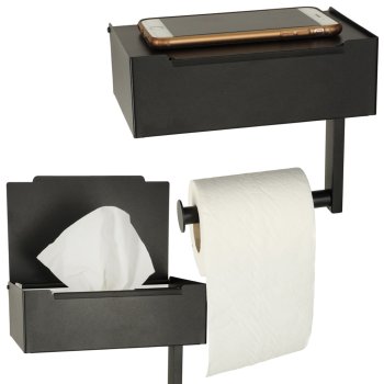 Toilet Paper Holder with Shelf and Tissue Storage, Black